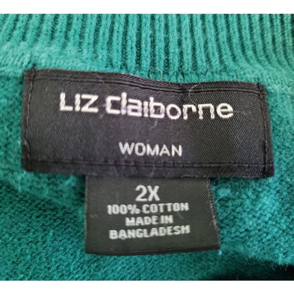 LIZ CLAIBORNE Womens Green Chevron Sweater Sz 2X V-Neck Minimalist Graphic - Picture 4 of 8